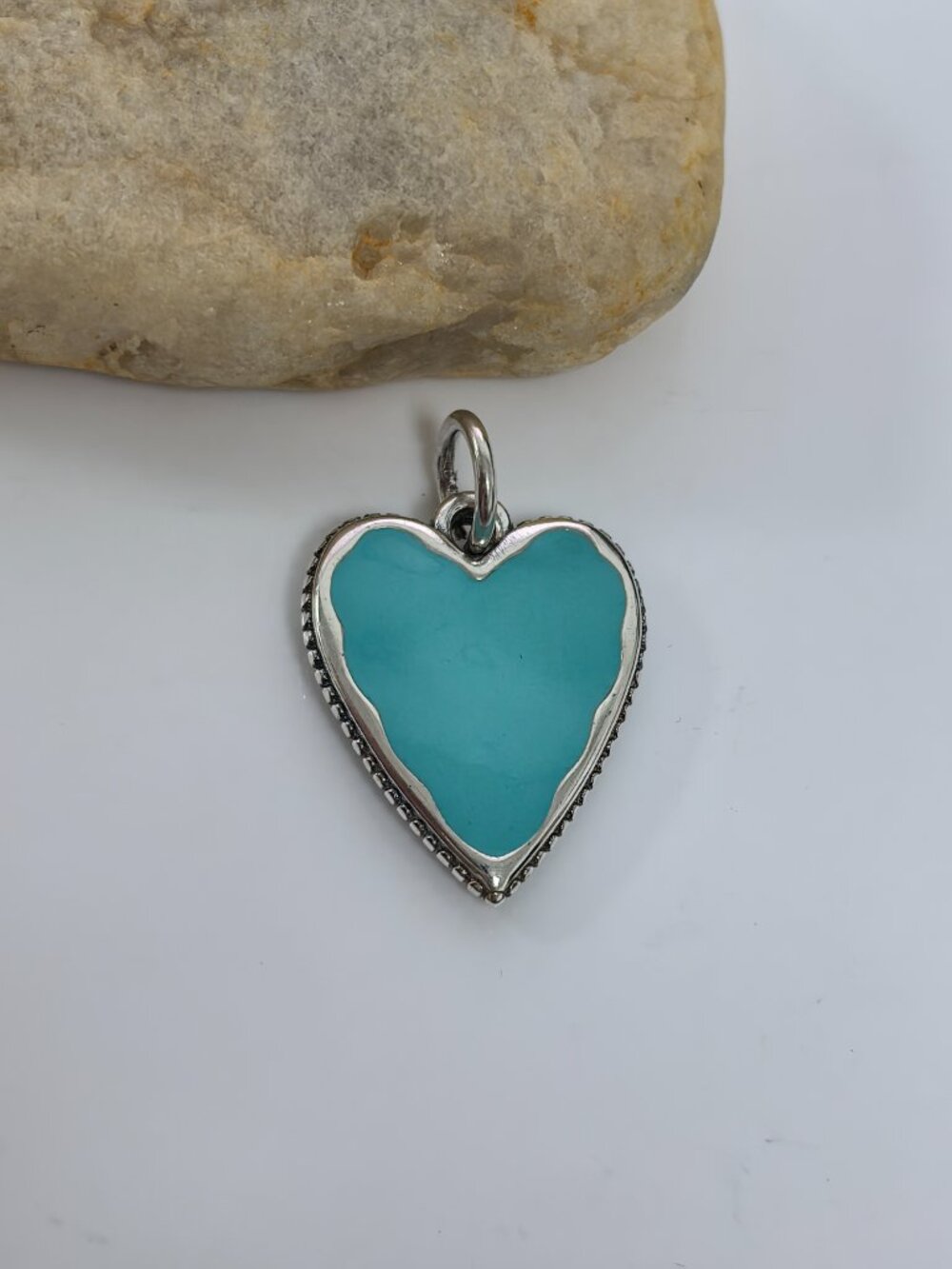 James Avery Enamel Heart Charm (Large-sized blue-green), S925 Silver Jewelry
